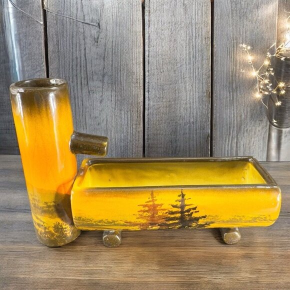 SCHRAMBERG Majolika Planter Trough Log Holder Hand Painted Germany Vintage - Picture 1 of 12